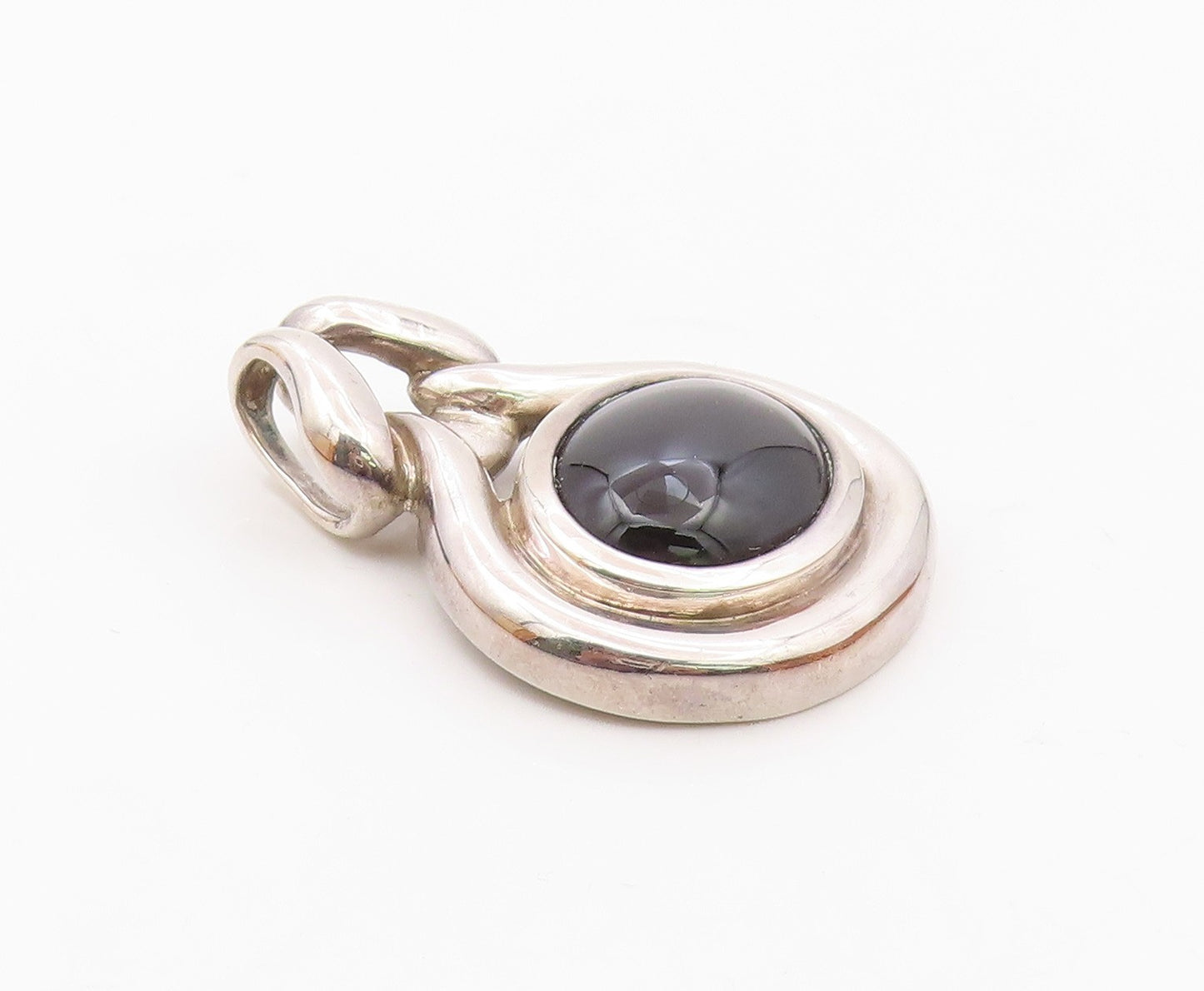 ROSS SIMON 925 Sterling Silver  Vintage Cabochon Black Onyx Pendant  PT11754