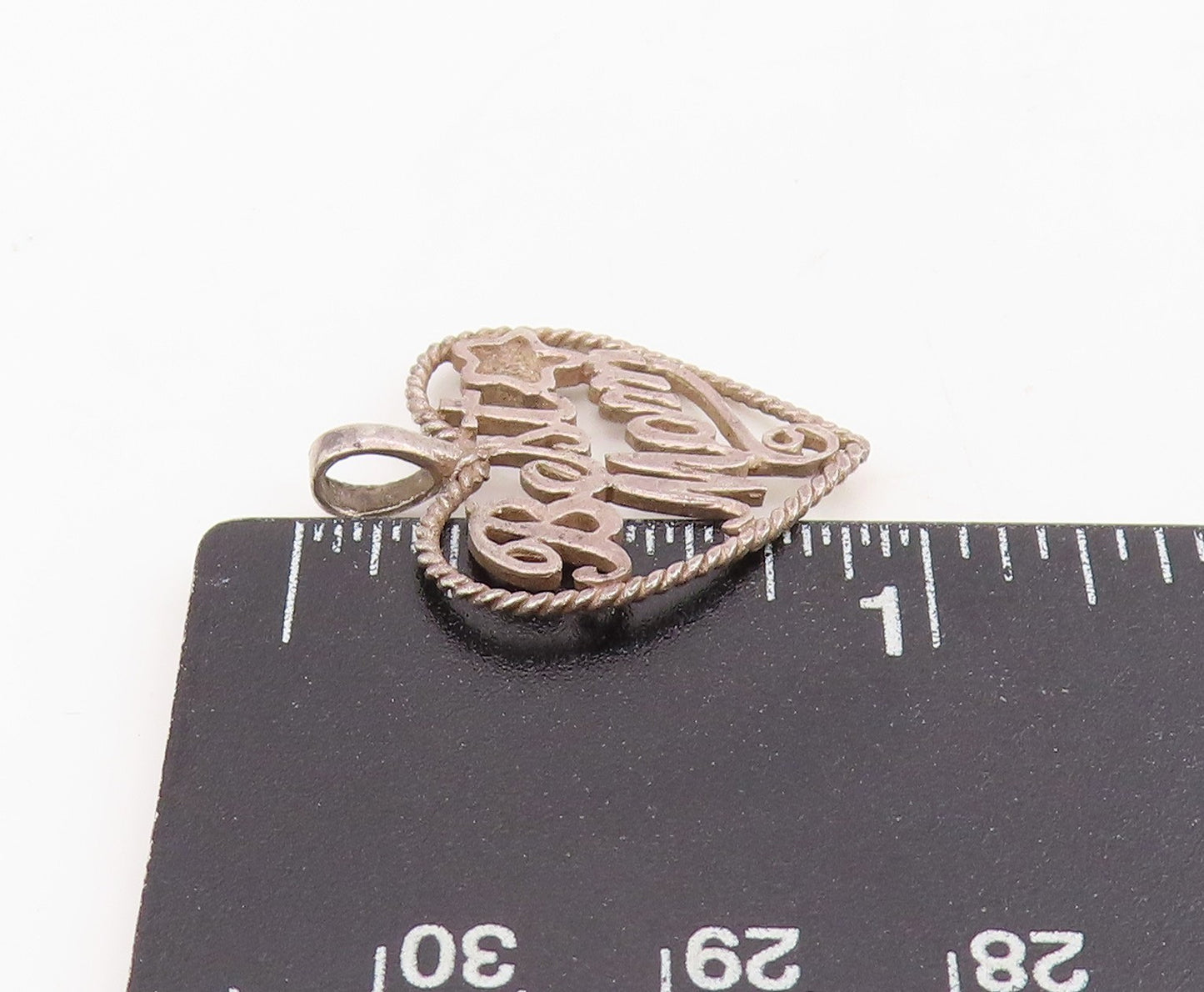 925 Sterling Silver Vintage Pendant Best Mom Openwork Love Heart Charm  PT25715