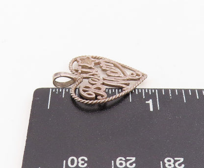 925 Sterling Silver Vintage Pendant Best Mom Openwork Love Heart Charm  PT25715