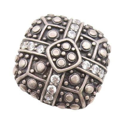925 Sterling Silver Vintage Pendant Dark Toned CZ Dotted Square Design  PT24656