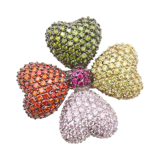 925 Sterling Silver Vintage Ring Designer Multicolor CZ Flower  Sz 6.5  RG33180