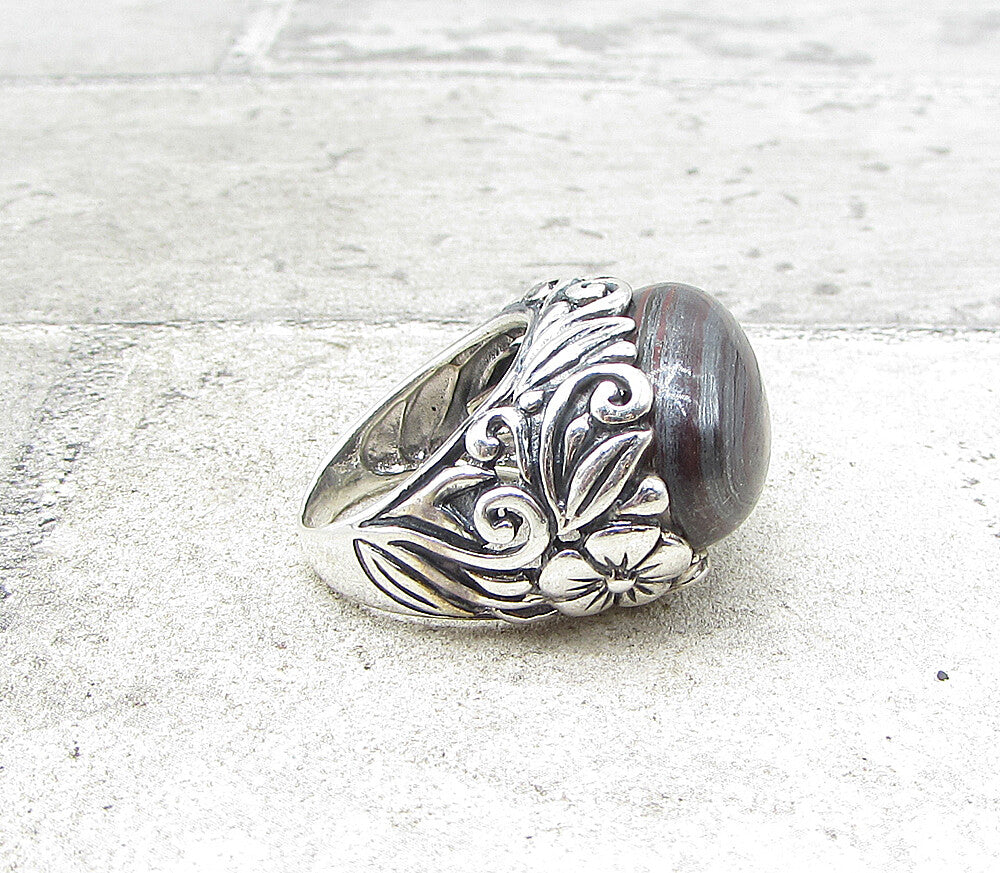 925 Sterling Silver  Cabochon Cut Botswana Agate Solitaire Ring Sz 6.5  RG1592