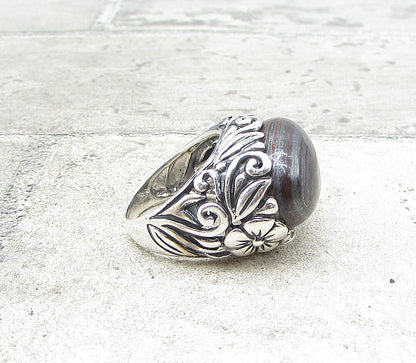 925 Sterling Silver  Cabochon Cut Botswana Agate Solitaire Ring Sz 6.5  RG1592