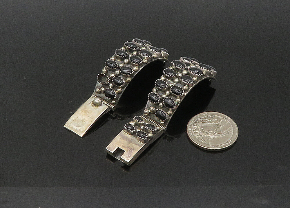 NAVAJO 925 Sterling Silver Vintage Black Onyx Watch Clips Straps TR2988