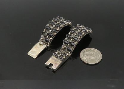 NAVAJO 925 Sterling Silver Vintage Black Onyx Watch Clips Straps TR2988
