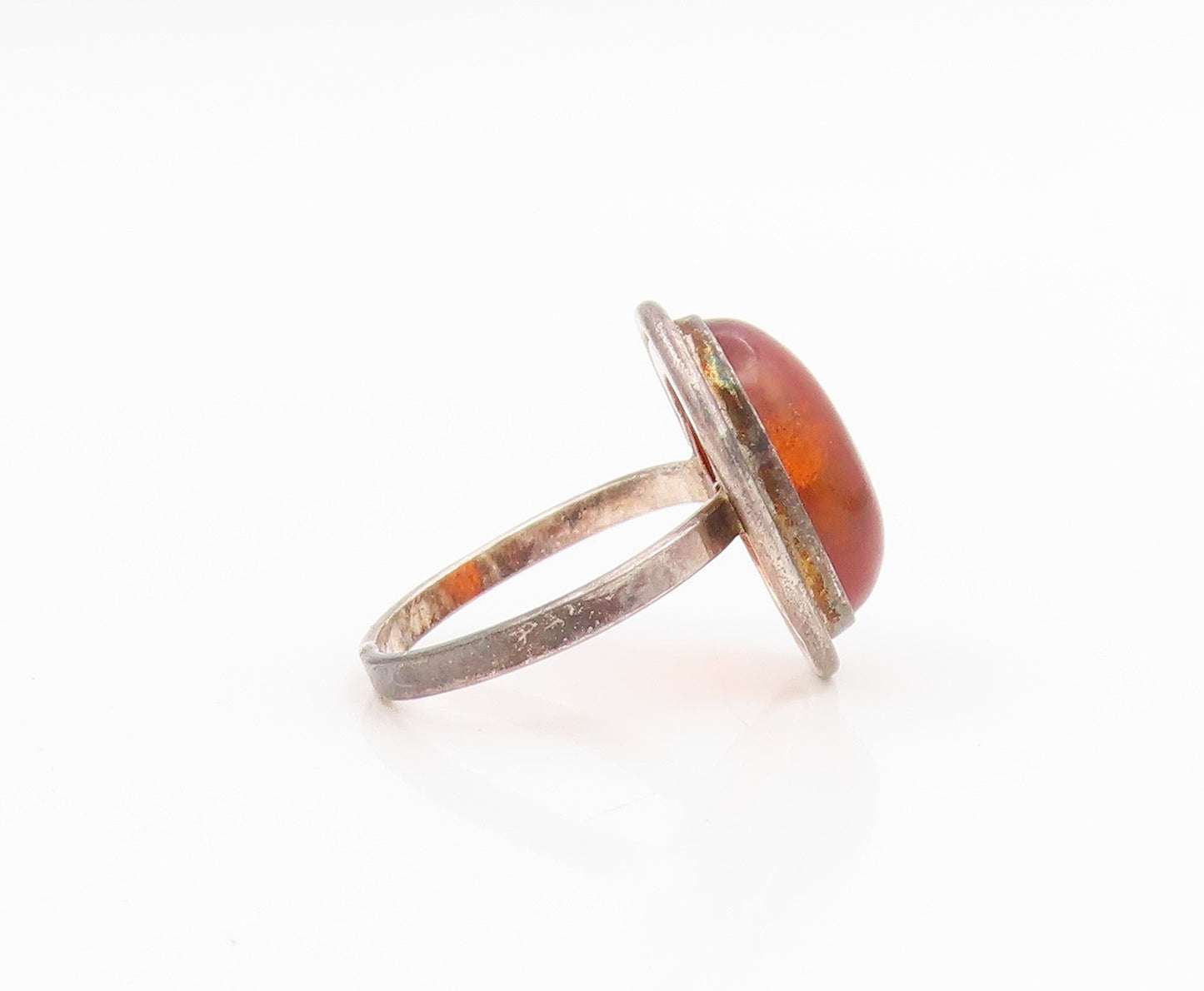 925 Sterling Silver Vintage Ring POLAND Cabochon Amber Band  Sz 5  RG35426