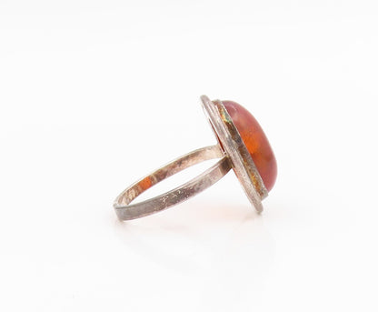 925 Sterling Silver Vintage Ring POLAND Cabochon Amber Band  Sz 5  RG35426