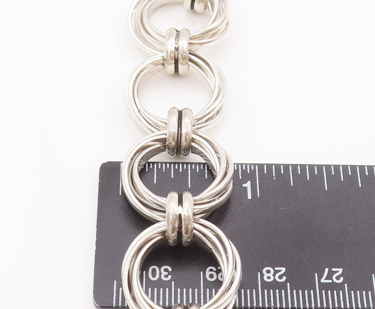 925 Sterling Silver Vintage Bracelet Solid Multi Rings Stack Linked  BT10420
