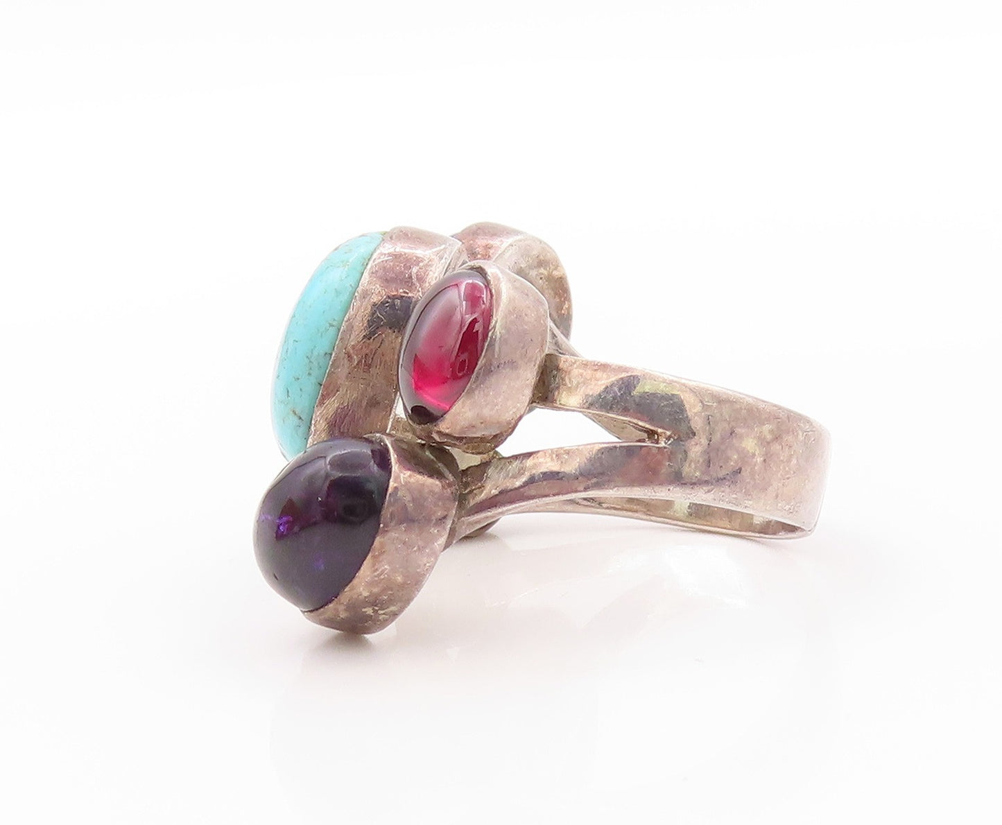 925 Sterling Silver Vintage Ring Cabochon Amethyst Garnet Gemstone Sz 7  RG32585