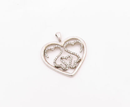 925 Sterling Silver  Vintage Genuine Diamonds Love Heart Pendant  PT18565