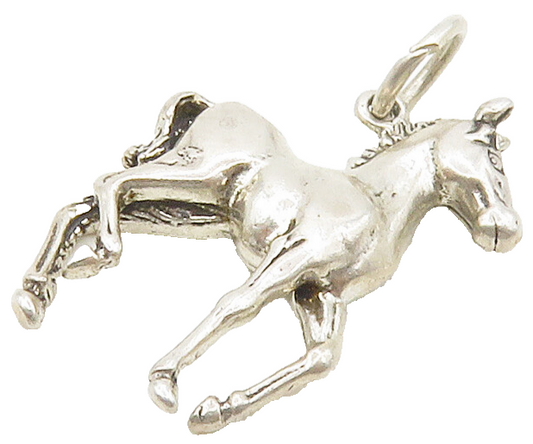 925 Sterling Silver  Vintage Shiny Petite Galloping Horse Pendant  PT12886