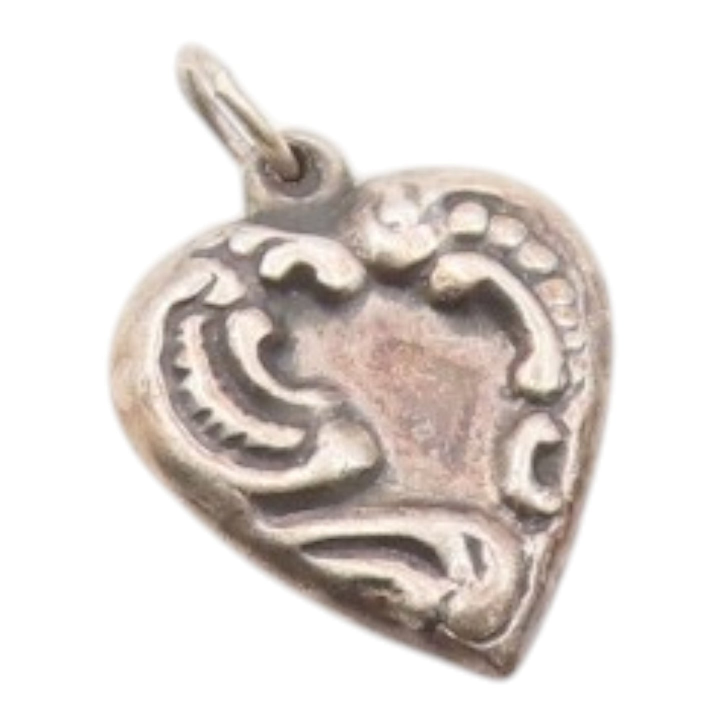 925 Sterling Silver  Vintage Carved Swirls Love Heart Pendant  PT21071