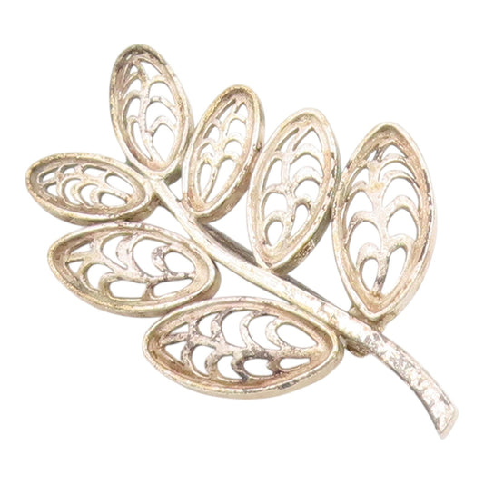 925 Sterling Silver Vintage Brooch Pin Classic Openwork Botanical Leaf  BP12601