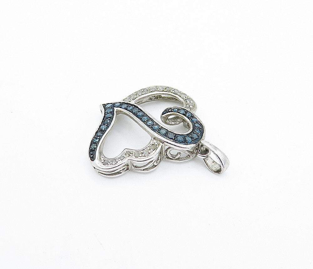 925 Sterling Silver  Vintage Genuine Blue & White Diamonds Pendant  PT2705