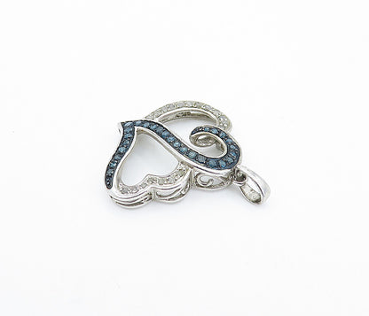 925 Sterling Silver  Vintage Genuine Blue & White Diamonds Pendant  PT2705