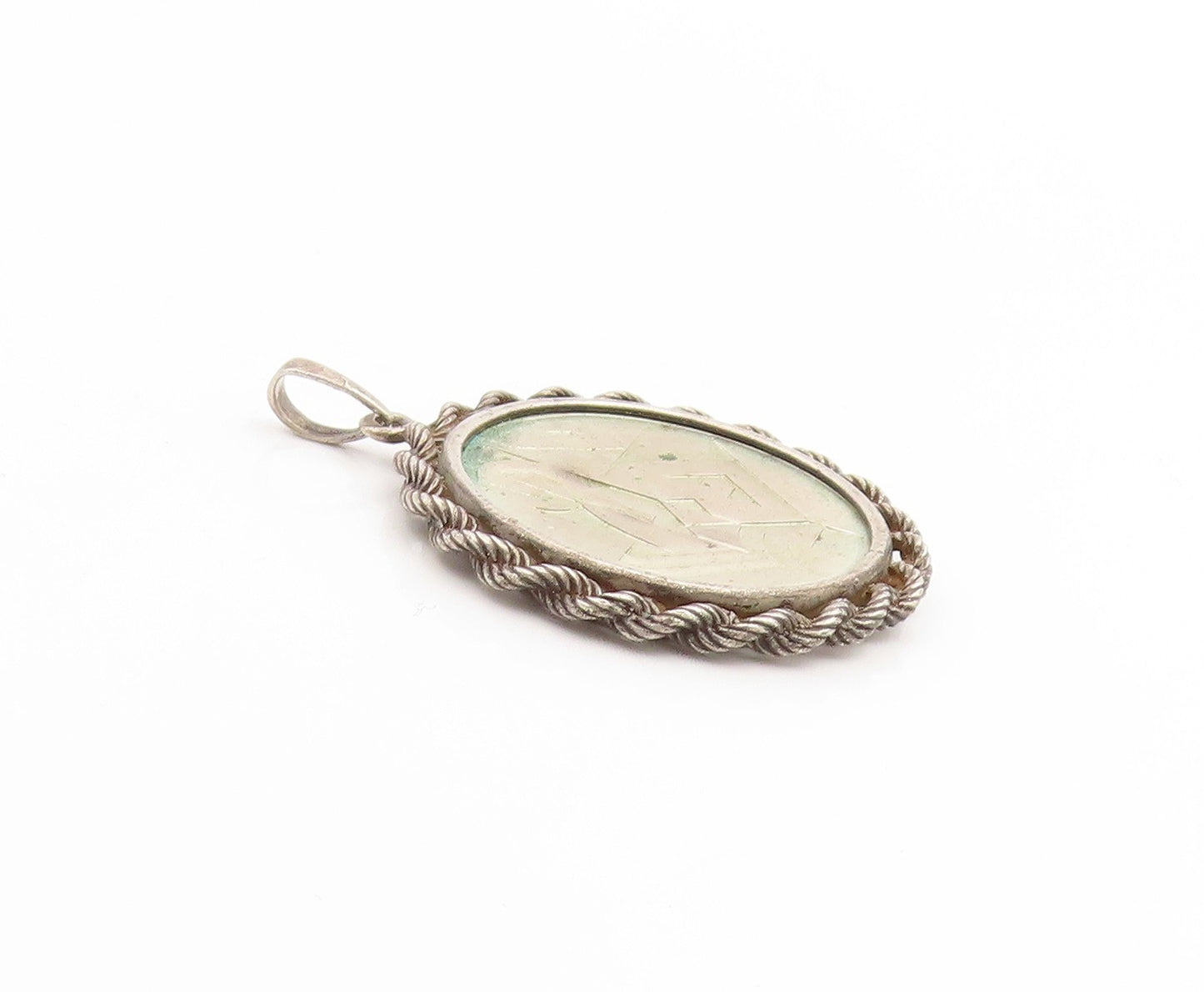 925 Sterling Silver Vintage Pendant Israel Coin Rope Border Medallion  PT25279