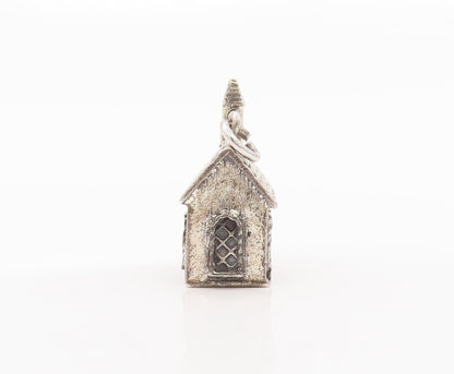925 Sterling Silver Vintage Pendant DANECRAFT 3D Carved Wedding House  PT22651