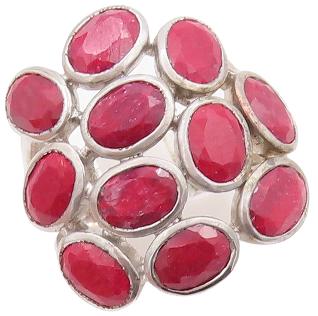 925 Sterling Silver Vintage Ring Oval Cut Red Gemstone Cluster  Sz 8   RG29529