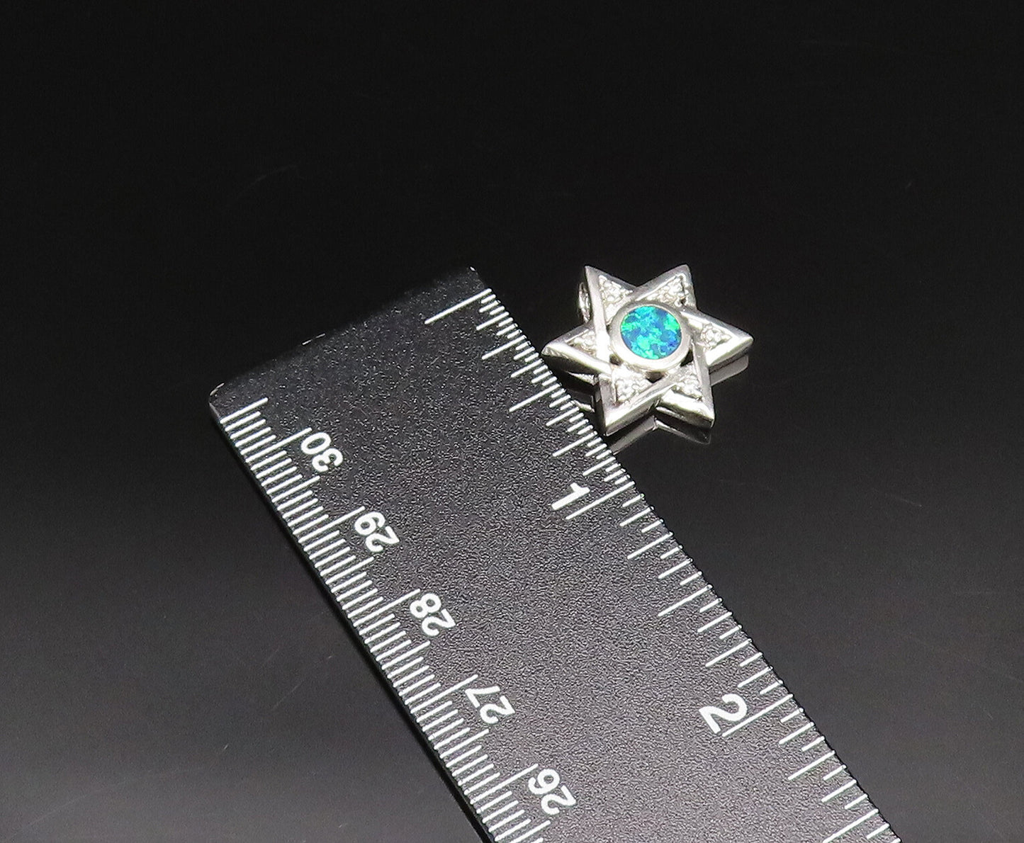 925 Sterling Silver Vintage Inlaid Blue Fire Opal & Topaz Star Pendant PT21553