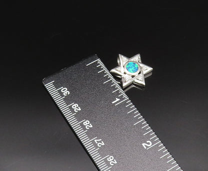 925 Sterling Silver Vintage Inlaid Blue Fire Opal & Topaz Star Pendant PT21553