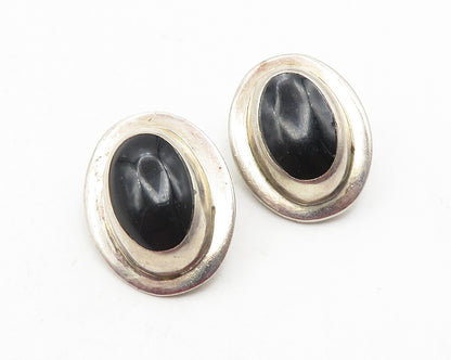 MEXICO 925 Sterling Silver  Vintage Black Onyx Non Pierce Drop Earrings EG5938