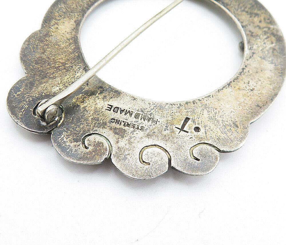 925 Sterling Silver  Vintage Antique Handmade Oxidized Brooch Pin  BP2466