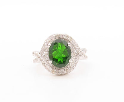 925 Sterling Silver Vintage Ring Designer Cut Green Halo White CZ  Sz 7  RG30935