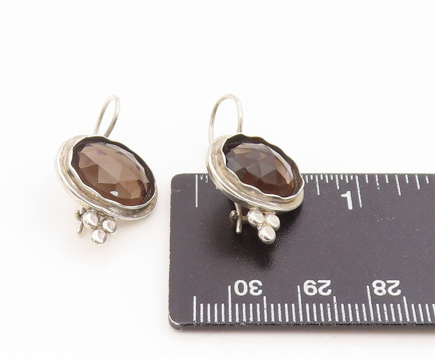 925 Sterling Silver Vintage Earrings Classic Faceted Smoky Quartz Drop  EG14276