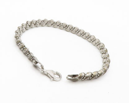 925 Sterling Silver  Vintage Dark Tone Swirl Beaded Chain Bracelet  BT4946
