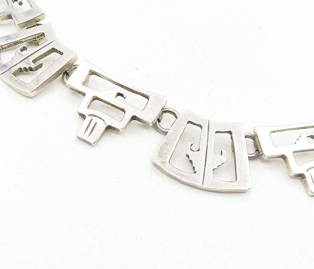 MEXICO 925 Sterling Silver  Vintage Cutout Design Shiny Chain Necklace  NE1552