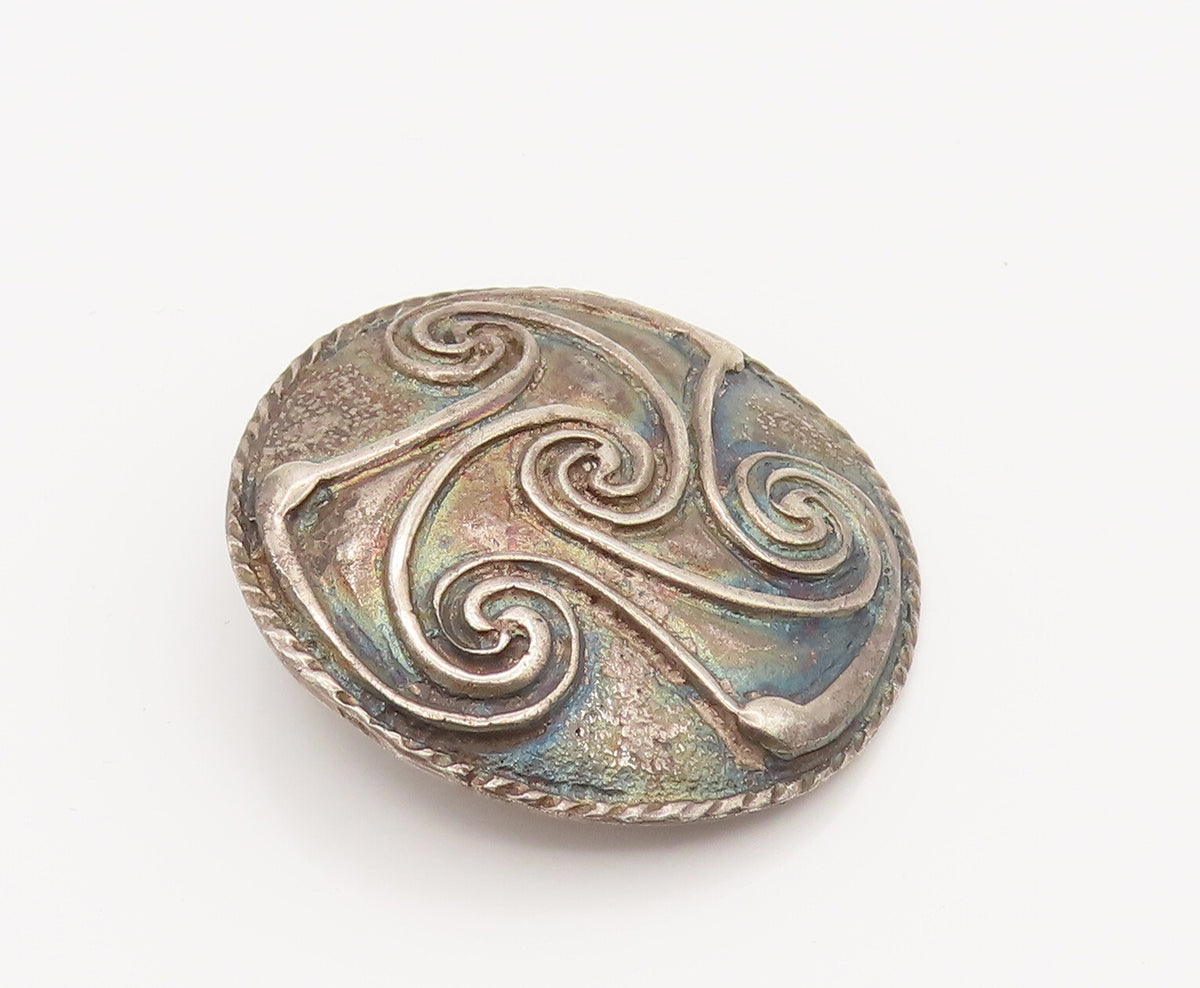 FRENCH QUARTER FESTIVAL 925 Silver  Vintage Carved Spirals Brooch Pin  BP10172