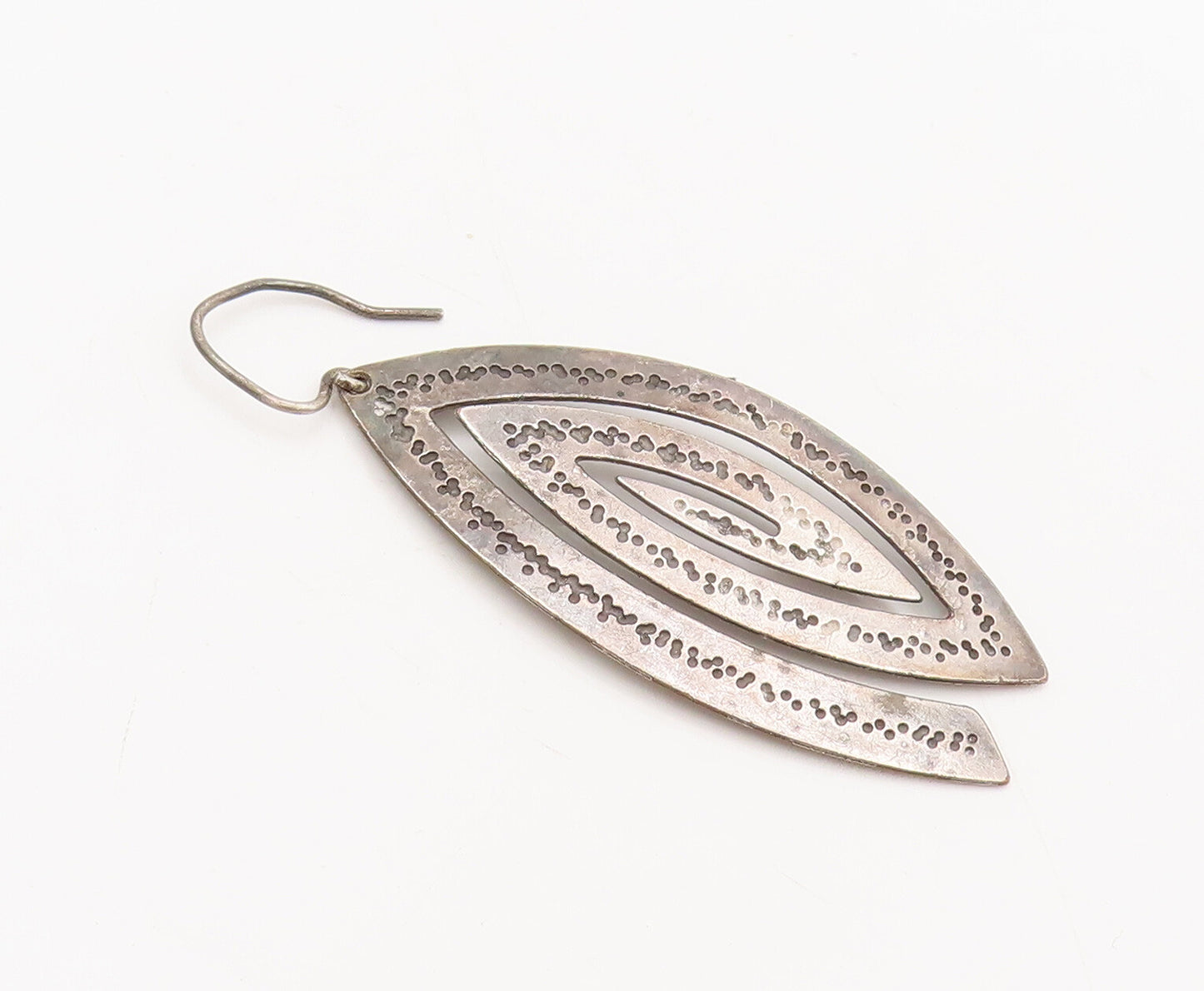 925 Sterling Silver  Vintage Dented Spiral Eye Dangling Earrings  EG12770