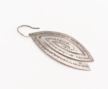 925 Sterling Silver  Vintage Dented Spiral Eye Dangling Earrings  EG12770
