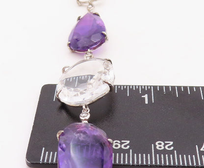 925 Sterling Silver Vintage Bracelet Drop Cut Amethyst Oval Topaz  BT10877
