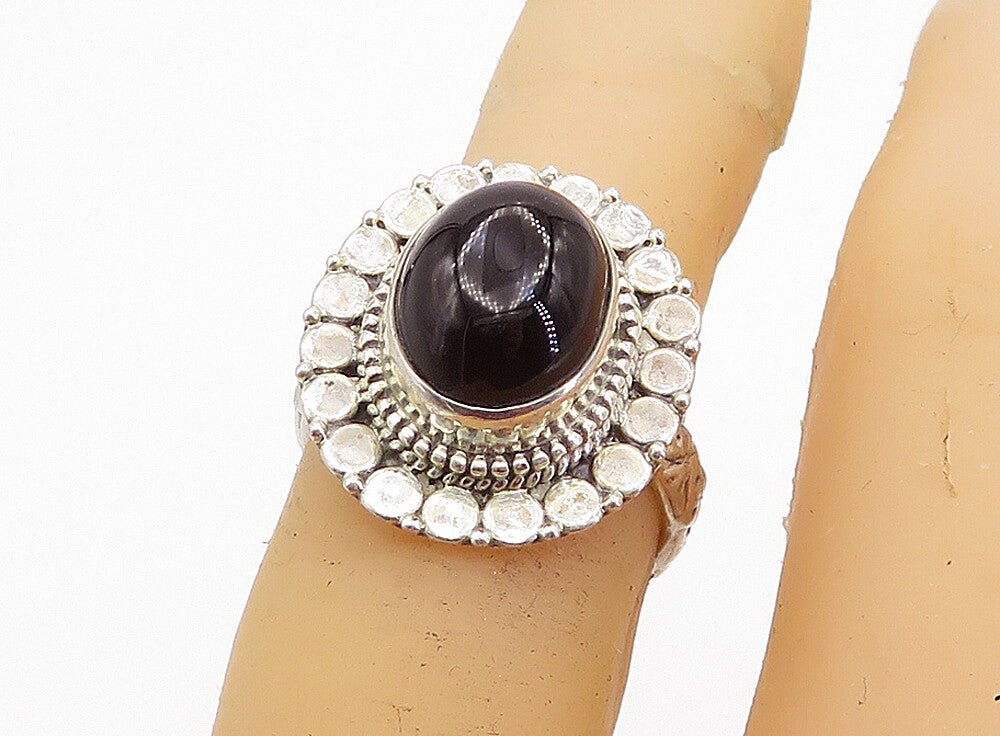 925 Sterling Silver  Vintage Cabochon Black Onyx Cocktail Ring Sz 5.5  RG4524