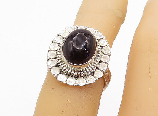 925 Sterling Silver  Vintage Cabochon Black Onyx Cocktail Ring Sz 5.5  RG4524