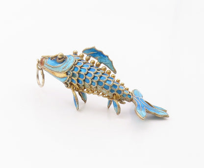 925 Sterling Silver  Vintage Blue Enamel Koi Fish Pendant (MOVES)   PT17593