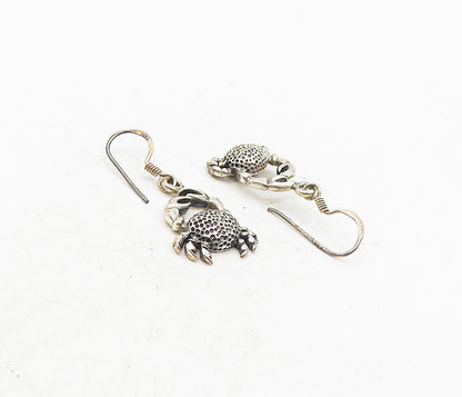 925 Sterling Silver  Vintage Dark Tone Crab Motif Dangle Earrings  EG4887