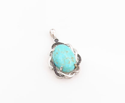 925 Sterling Silver Vintage Pendant Turquoise & Spinel Twisted Edges  PT24862