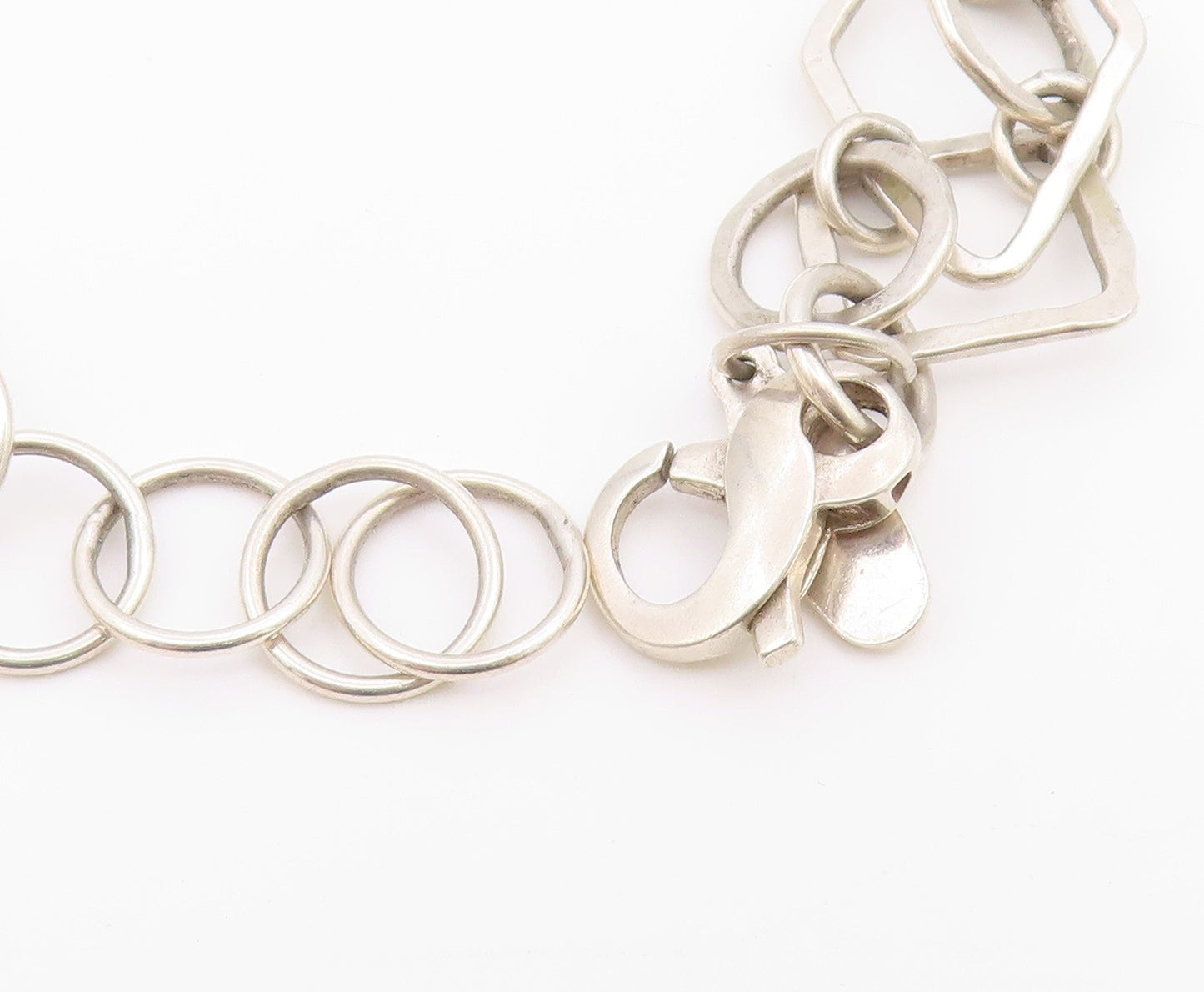 DESIGNER 925 Silver Vintage Shiny Hammered Multi Shape Chain Bracelet BT8819