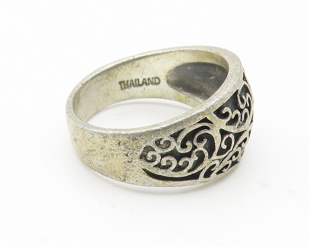 925 Sterling Silver  Vintage Dark Tone Baroque Swirl Band Ring Sz 6  RG10820