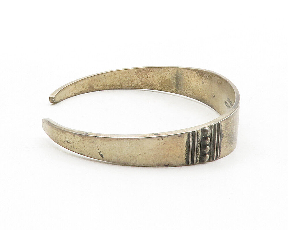 REED & BARTON 925 Silver  Vintage Dark Tone Etched Detail Cuff Bracelet BT4935