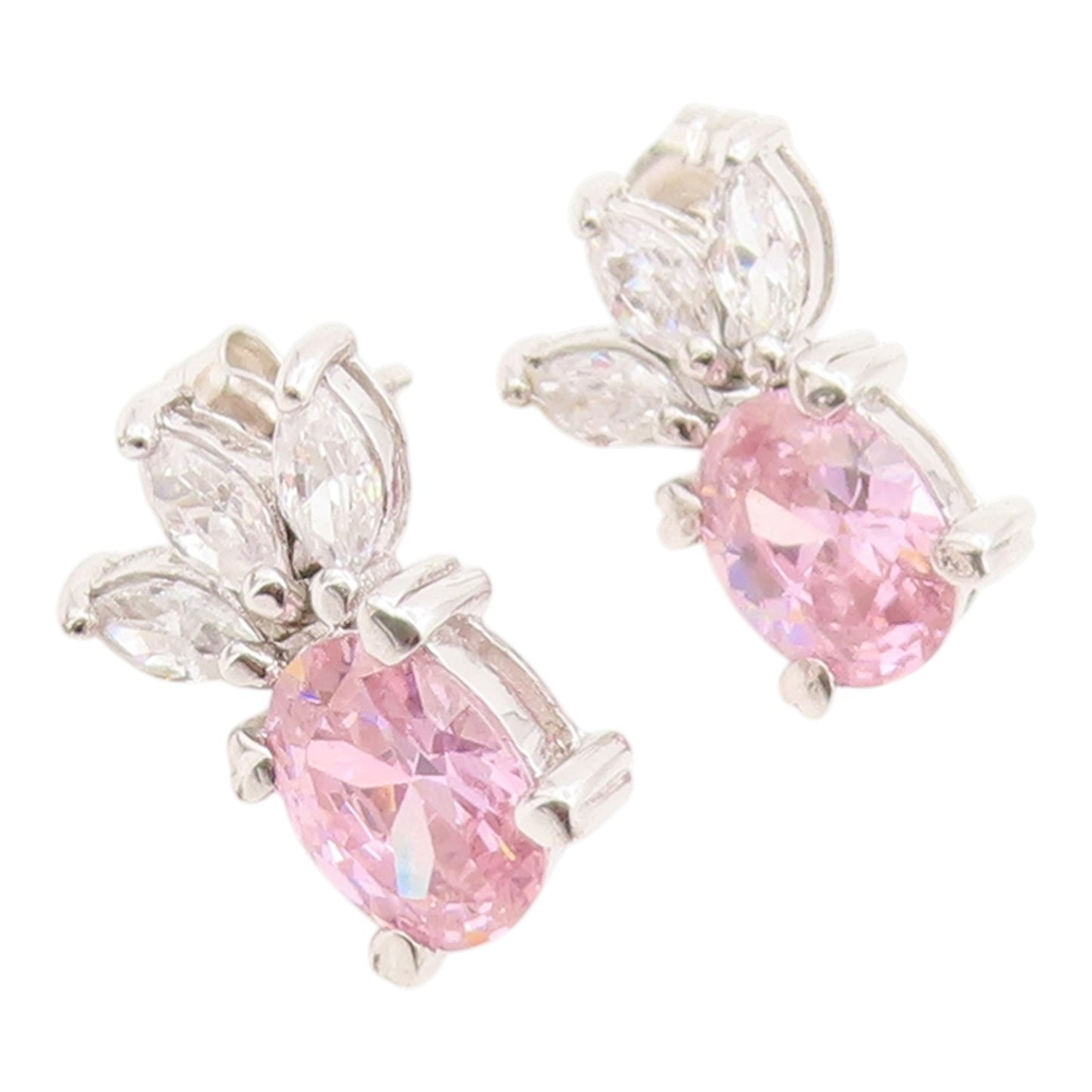 925 Sterling Silver Vintage Earrings Elegant Pink & White Topaz Stud  EG14341