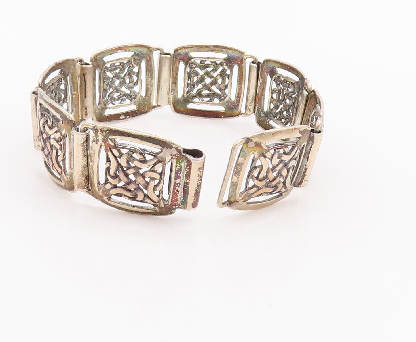 925 Sterling Silver Vintage Bracelet Celtic Knot Cutout Frames Linked  BT10329