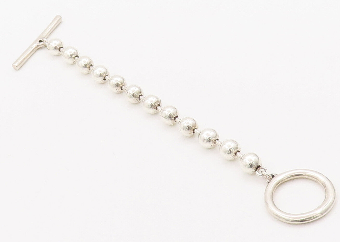 925 Sterling Silver Vintage Bracelet UNO DE 5O Solid Beads Toggle Lock  BT10349