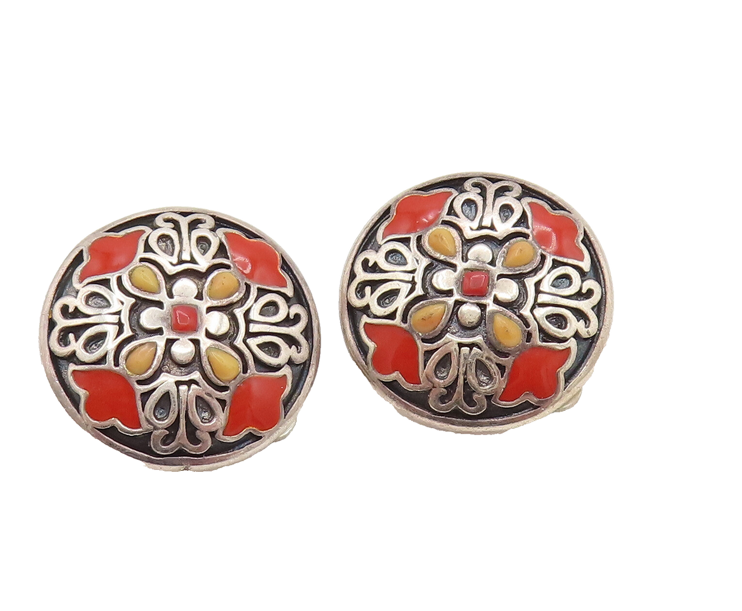 925 Silver  Vintage Enamel & Calcite Cross Detail Clip Back Earrings  EG12326