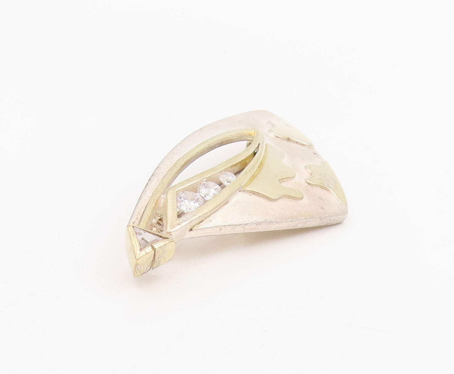 14k Gold & 925 Sterling Silver Vintage Brooch CZ Geometric Abstract Pin  BP12069