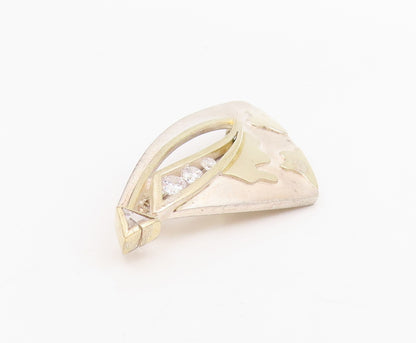 14k Gold & 925 Sterling Silver Vintage Brooch CZ Geometric Abstract Pin  BP12069