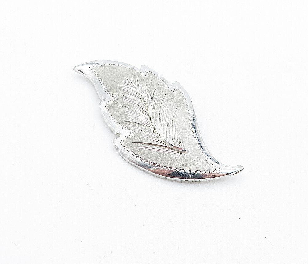 925 Sterling Silver  Vintage Shiny Etched Single Autumn Leaf Brooch Pin BP2217