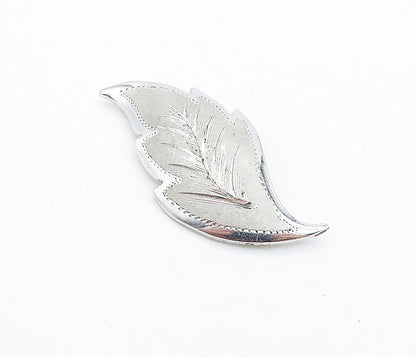 925 Sterling Silver  Vintage Shiny Etched Single Autumn Leaf Brooch Pin BP2217